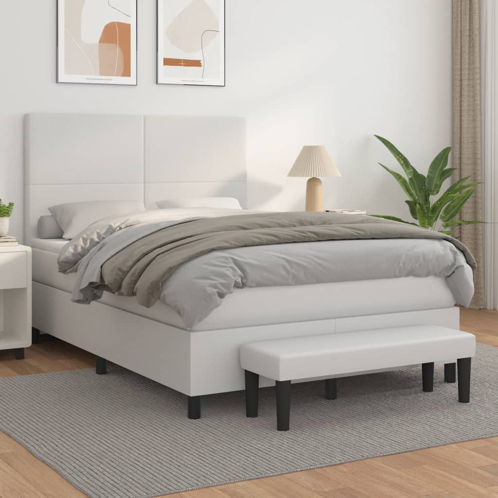 Boxspring met matras kunstleer wit 140x200 cm is nu te koop bij PeponiXL, paradijselijk wonen!