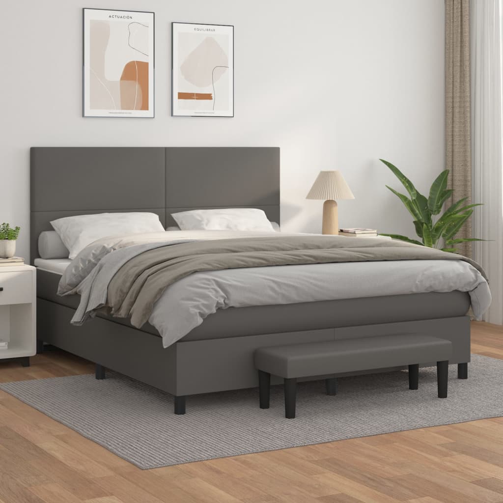 Boxspring met matras kunstleer grijs 160x200 cm is nu te koop bij PeponiXL, paradijselijk wonen!