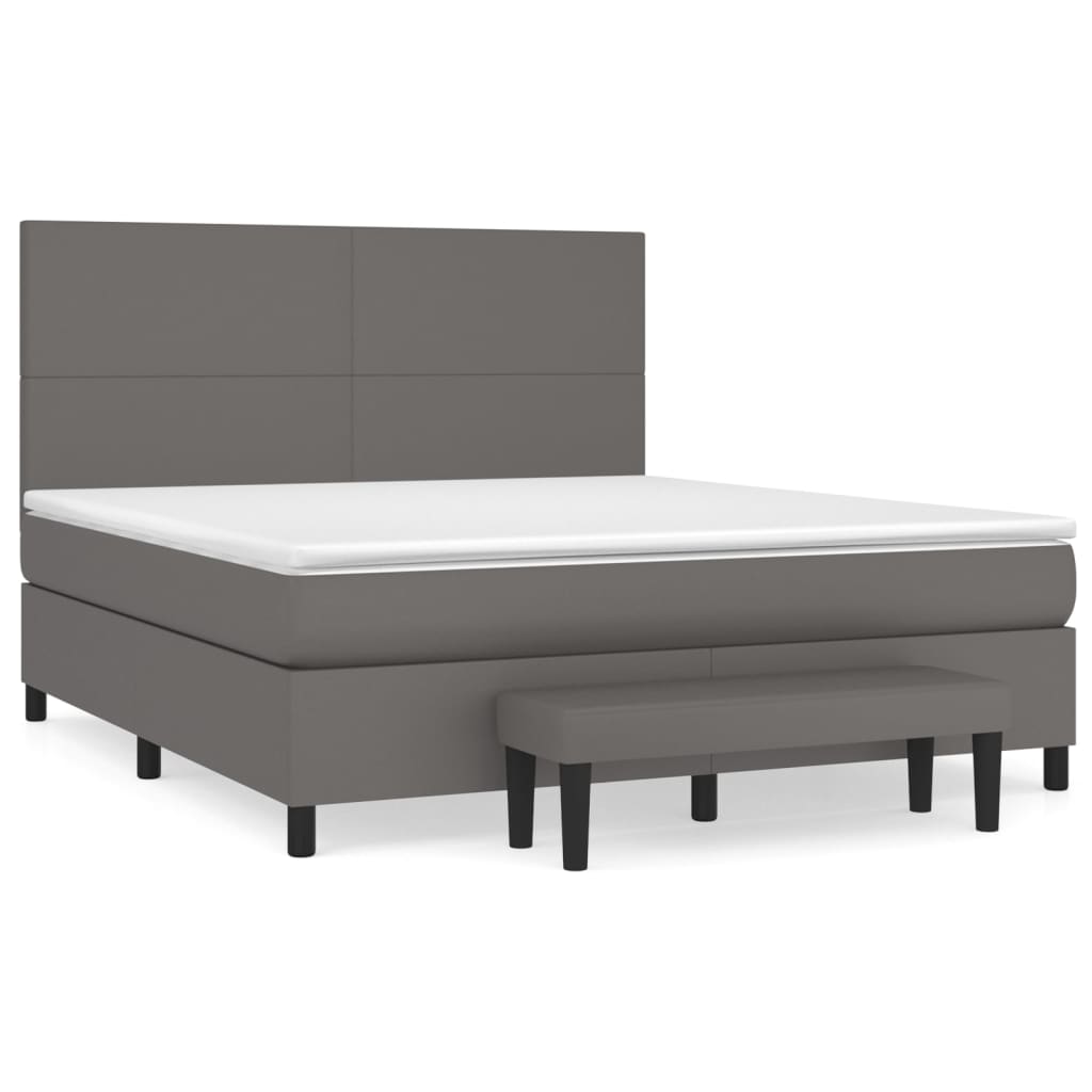 Boxspring met matras kunstleer grijs 180x200 cm is nu te koop bij PeponiXL, paradijselijk wonen!