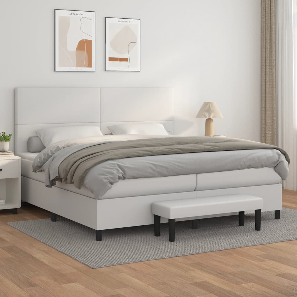 Boxspring met matras kunstleer wit 200x200 cm is nu te koop bij PeponiXL, paradijselijk wonen!