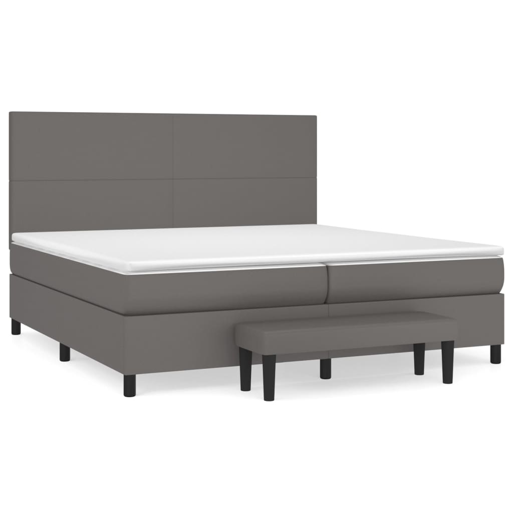Boxspring met matras kunstleer grijs 200x200 cm is nu te koop bij PeponiXL, paradijselijk wonen!