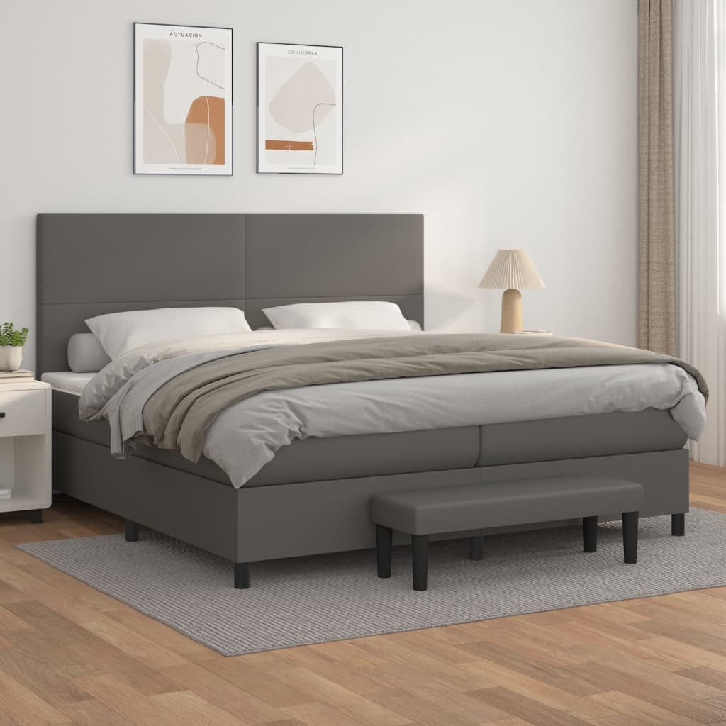 Boxspring met matras kunstleer grijs 200x200 cm is nu te koop bij PeponiXL, paradijselijk wonen!