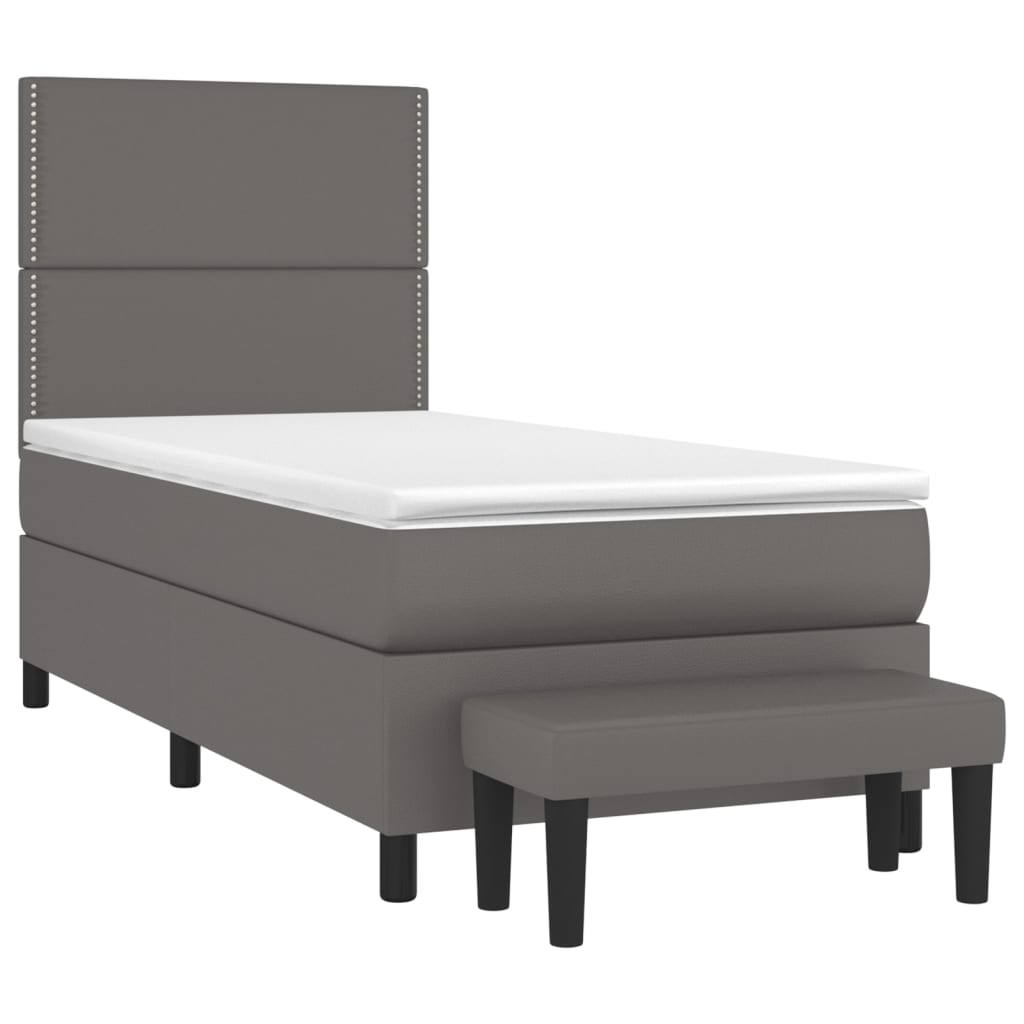 Boxspring met matras kunstleer grijs 90x190 cm is nu te koop bij PeponiXL, paradijselijk wonen!