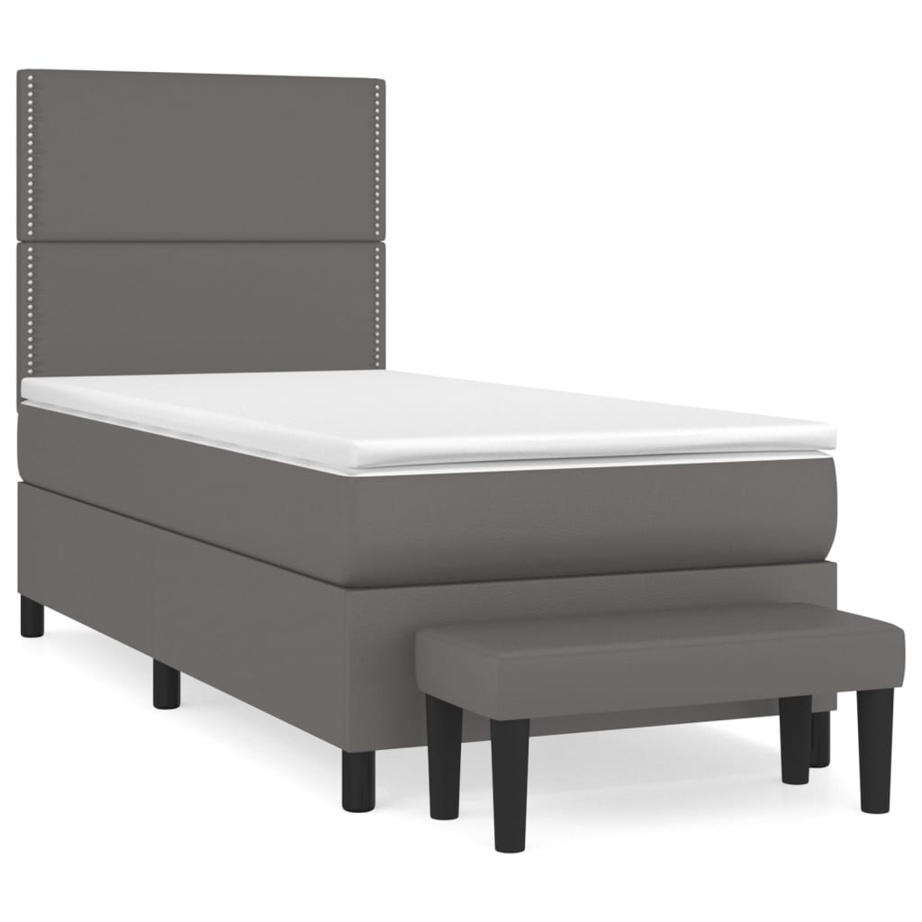 Boxspring met matras kunstleer grijs 90x200 cm is nu te koop bij PeponiXL, paradijselijk wonen!
