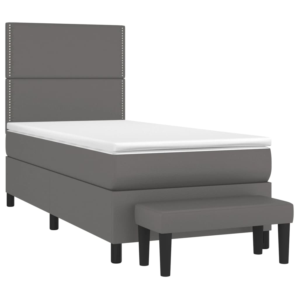 Boxspring met matras kunstleer grijs 90x200 cm is nu te koop bij PeponiXL, paradijselijk wonen!