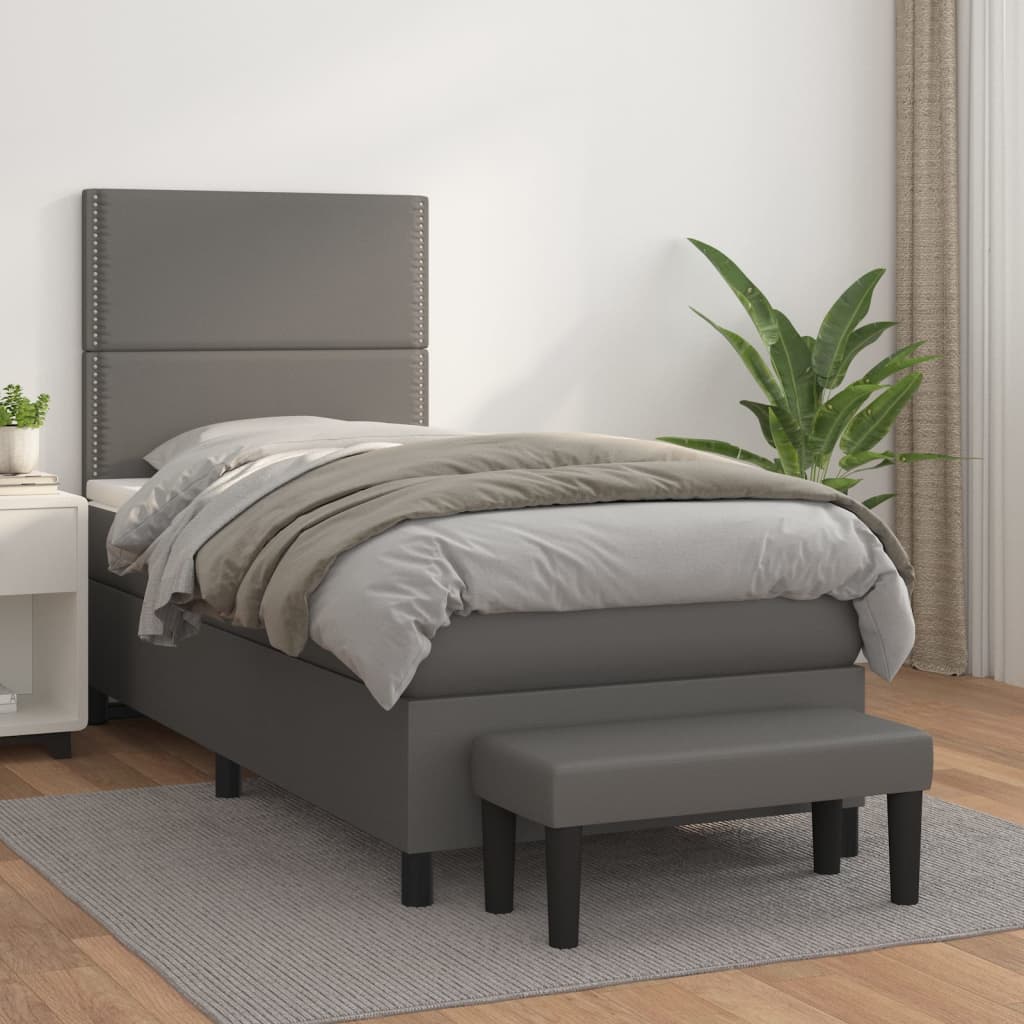 Boxspring met matras kunstleer grijs 90x200 cm is nu te koop bij PeponiXL, paradijselijk wonen!