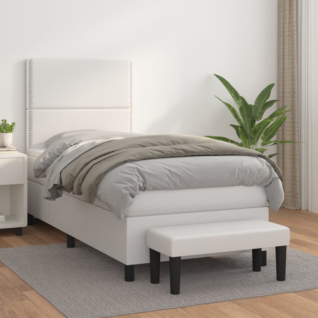 Boxspring met matras kunstleer wit 100x200 cm is nu te koop bij PeponiXL, paradijselijk wonen!