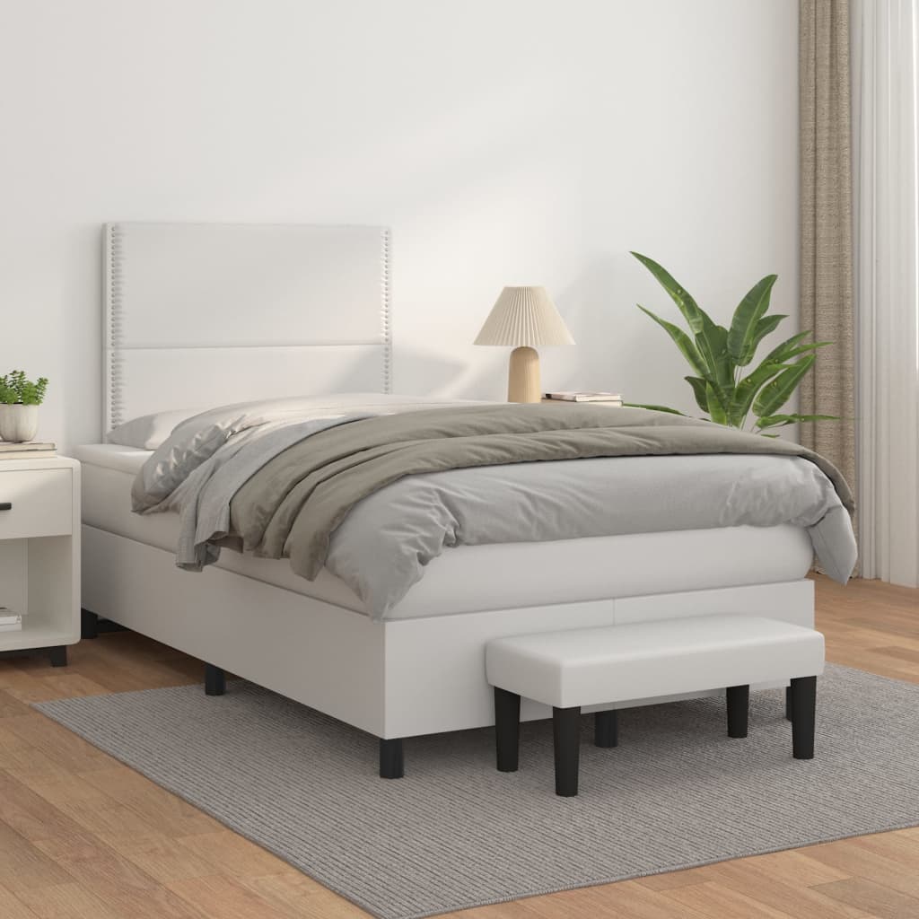 Boxspring met matras kunstleer wit 120x200 cm is nu te koop bij PeponiXL, paradijselijk wonen!