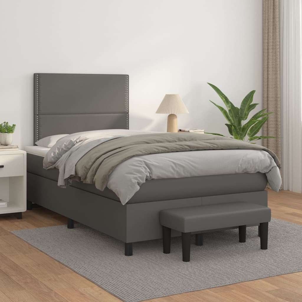 Boxspring met matras kunstleer grijs 120x200 cm is nu te koop bij PeponiXL, paradijselijk wonen!
