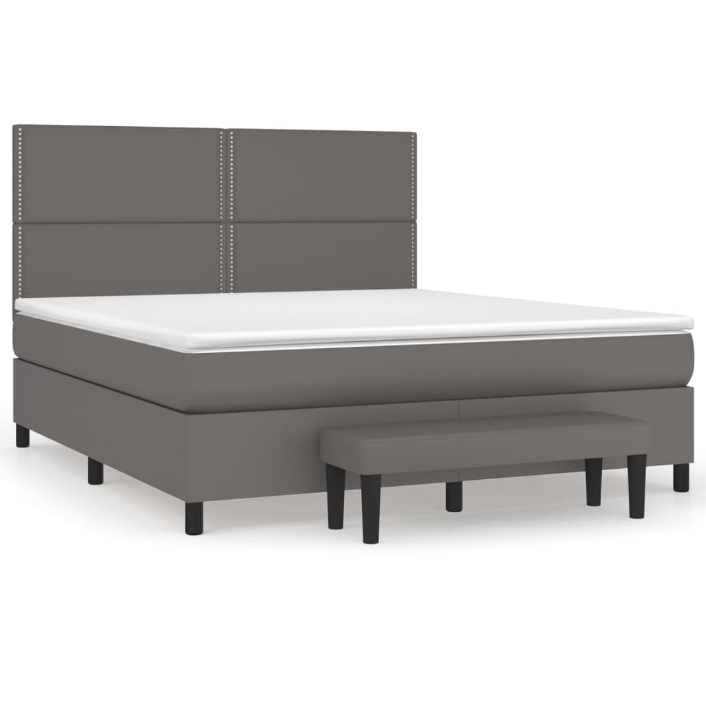Boxspring met matras kunstleer grijs 180x200 cm is nu te koop bij PeponiXL, paradijselijk wonen!