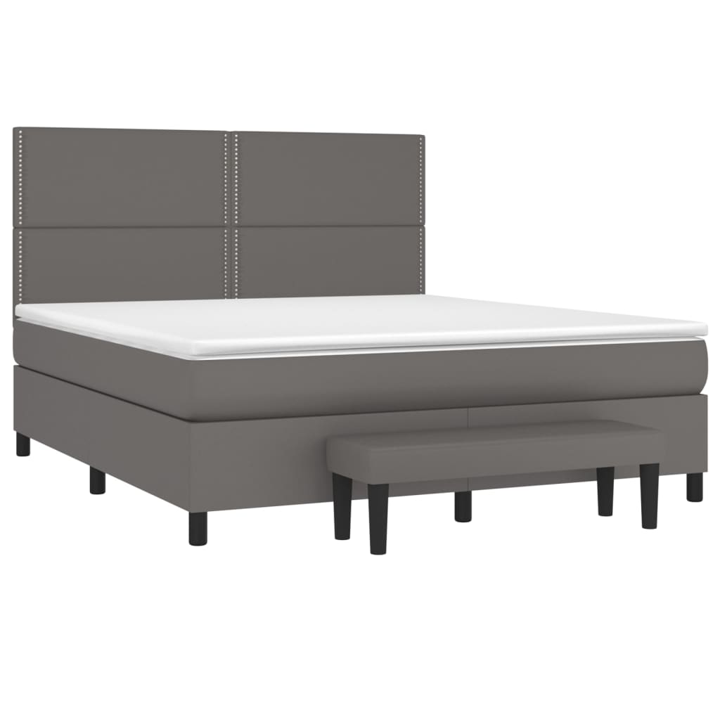 Boxspring met matras kunstleer grijs 180x200 cm is nu te koop bij PeponiXL, paradijselijk wonen!