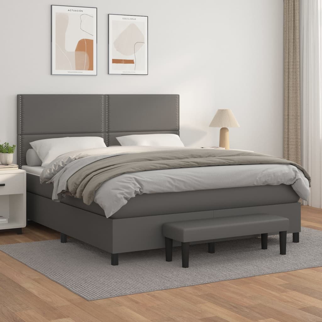 Boxspring met matras kunstleer grijs 180x200 cm is nu te koop bij PeponiXL, paradijselijk wonen!