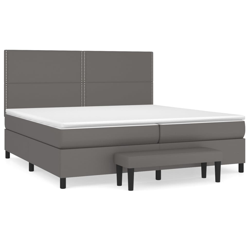 Boxspring met matras kunstleer grijs 200x200 cm is nu te koop bij PeponiXL, paradijselijk wonen!