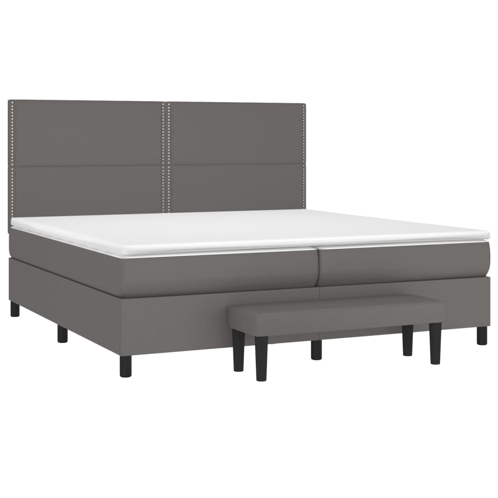 Boxspring met matras kunstleer grijs 200x200 cm is nu te koop bij PeponiXL, paradijselijk wonen!