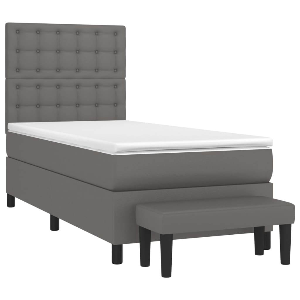 Boxspring met matras kunstleer grijs 90x190 cm is nu te koop bij PeponiXL, paradijselijk wonen!