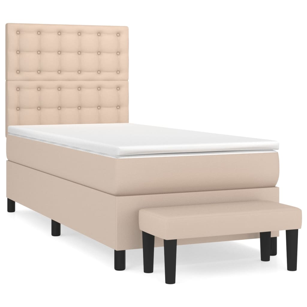 Boxspring met matras kunstleer cappuccinokleurig 90x190 cm is nu te koop bij PeponiXL, paradijselijk wonen!