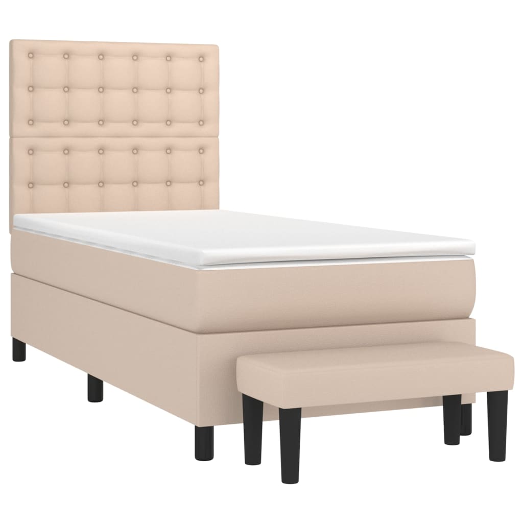 Boxspring met matras kunstleer cappuccinokleurig 90x190 cm is nu te koop bij PeponiXL, paradijselijk wonen!