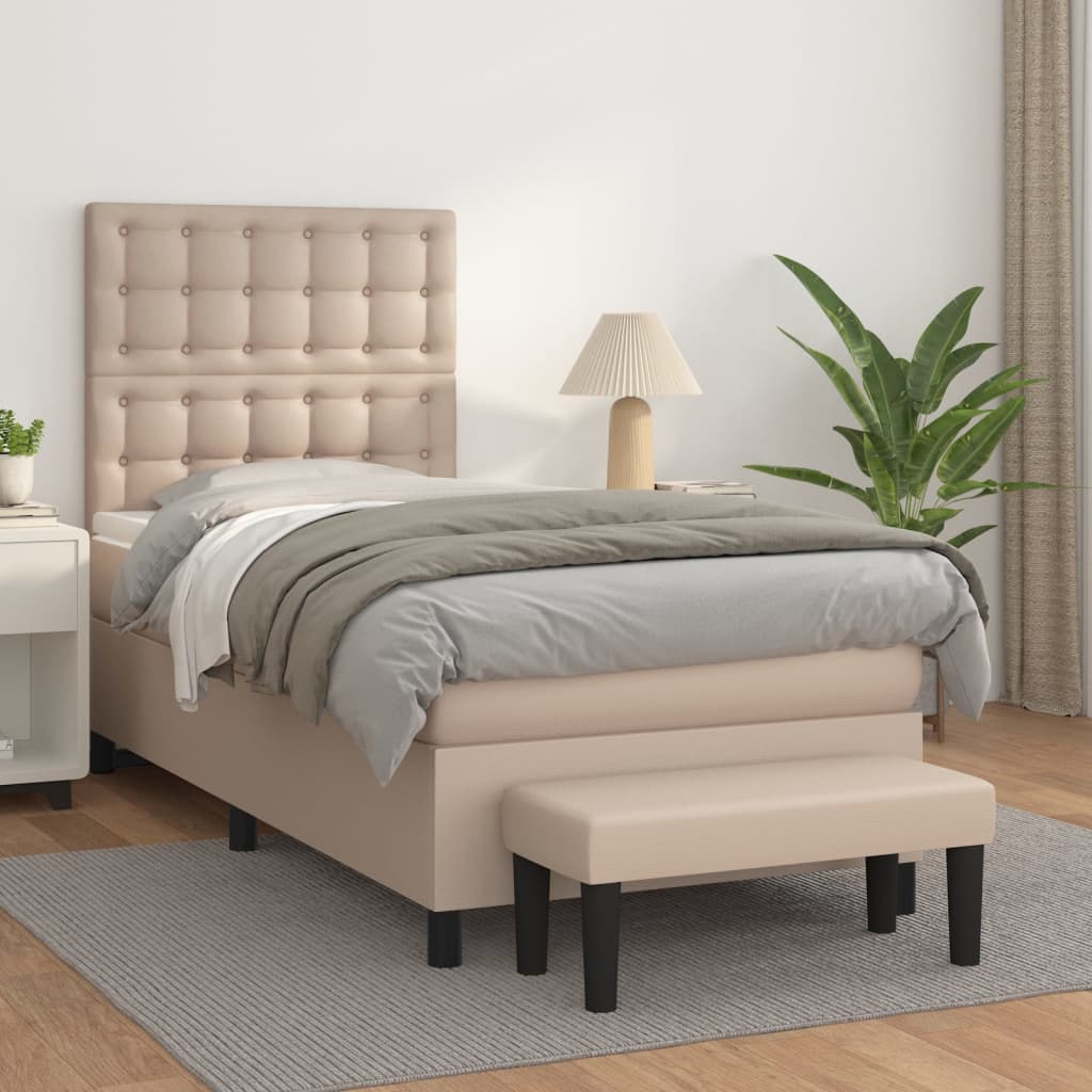 Boxspring met matras kunstleer cappuccinokleurig 90x190 cm is nu te koop bij PeponiXL, paradijselijk wonen!