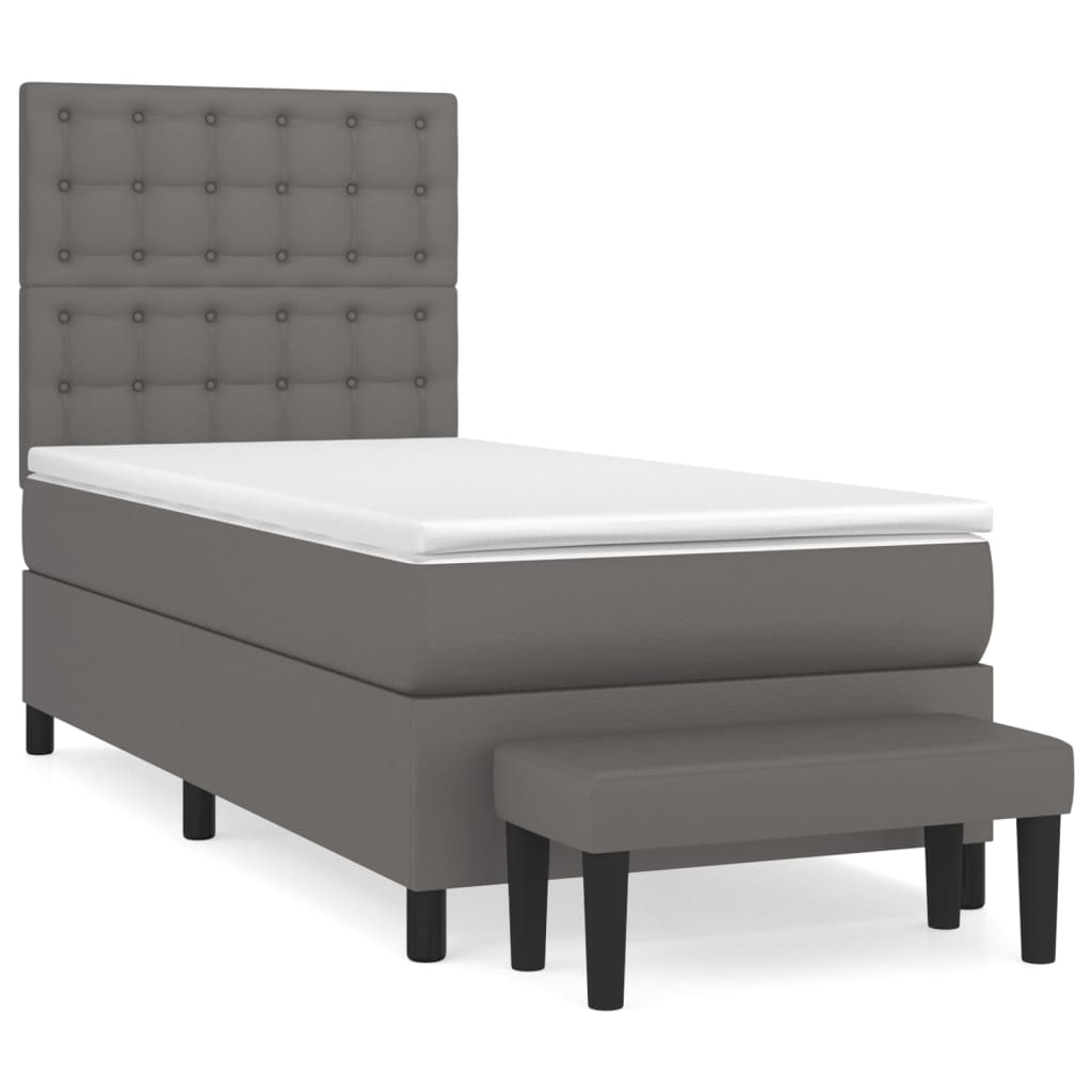 Boxspring met matras kunstleer grijs 90x200 cm is nu te koop bij PeponiXL, paradijselijk wonen!