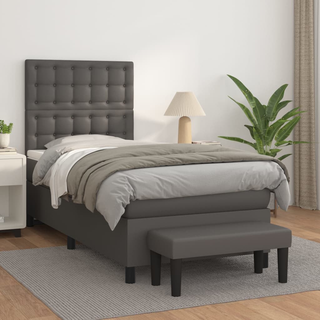 Boxspring met matras kunstleer grijs 90x200 cm is nu te koop bij PeponiXL, paradijselijk wonen!