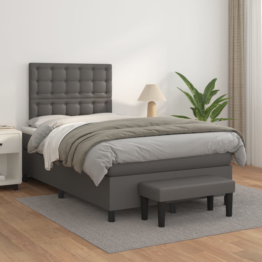 Boxspring met matras kunstleer grijs 120x200 cm is nu te koop bij PeponiXL, paradijselijk wonen!
