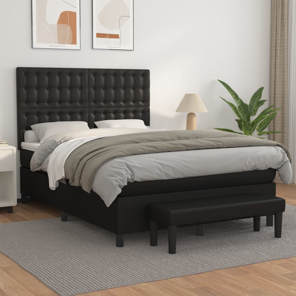 Boxspring met matras kunstleer zwart 140x190 cm is nu te koop bij PeponiXL, paradijselijk wonen!