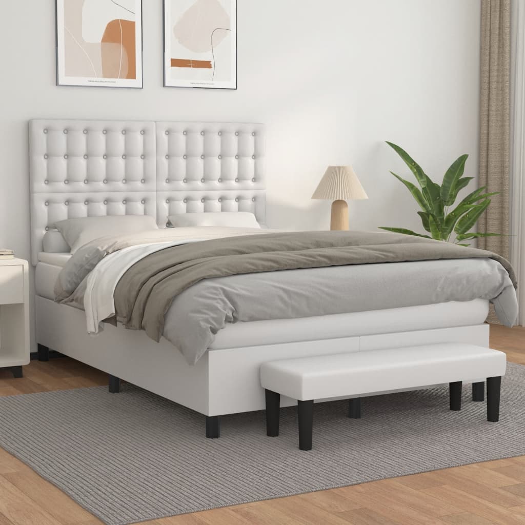 Boxspring met matras kunstleer wit 140x200 cm is nu te koop bij PeponiXL, paradijselijk wonen!