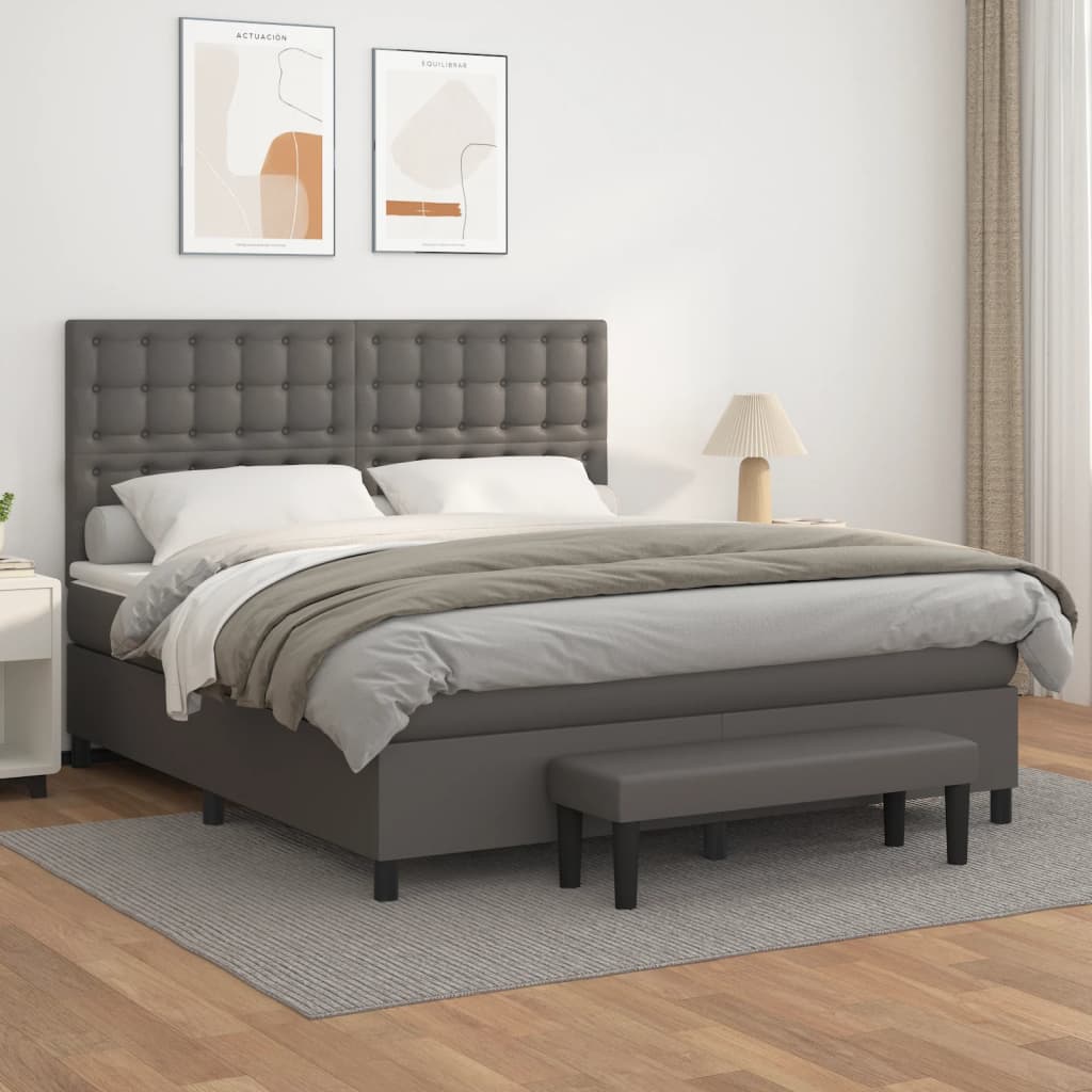 Boxspring met matras kunstleer grijs 160x200 cm is nu te koop bij PeponiXL, paradijselijk wonen!