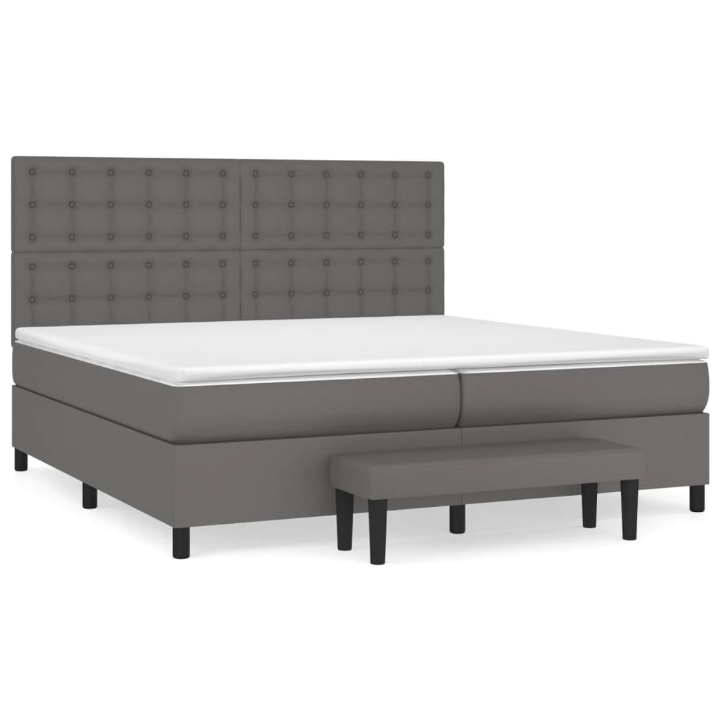 Boxspring met matras kunstleer grijs 200x200 cm is nu te koop bij PeponiXL, paradijselijk wonen!