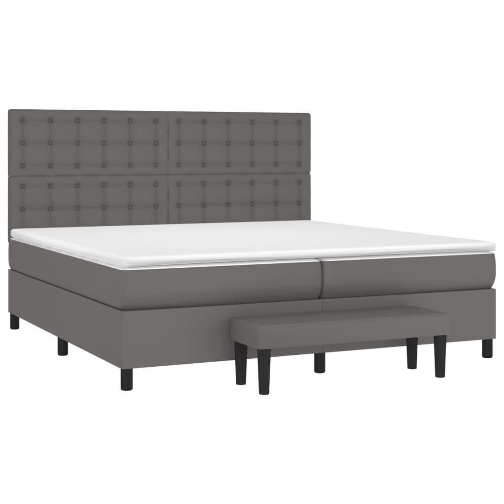 Boxspring met matras kunstleer grijs 200x200 cm is nu te koop bij PeponiXL, paradijselijk wonen!