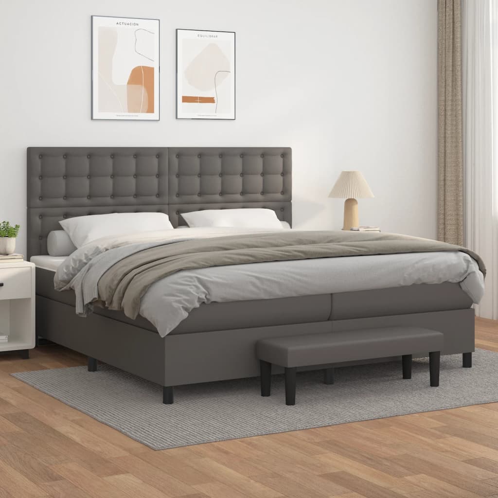 Boxspring met matras kunstleer grijs 200x200 cm is nu te koop bij PeponiXL, paradijselijk wonen!