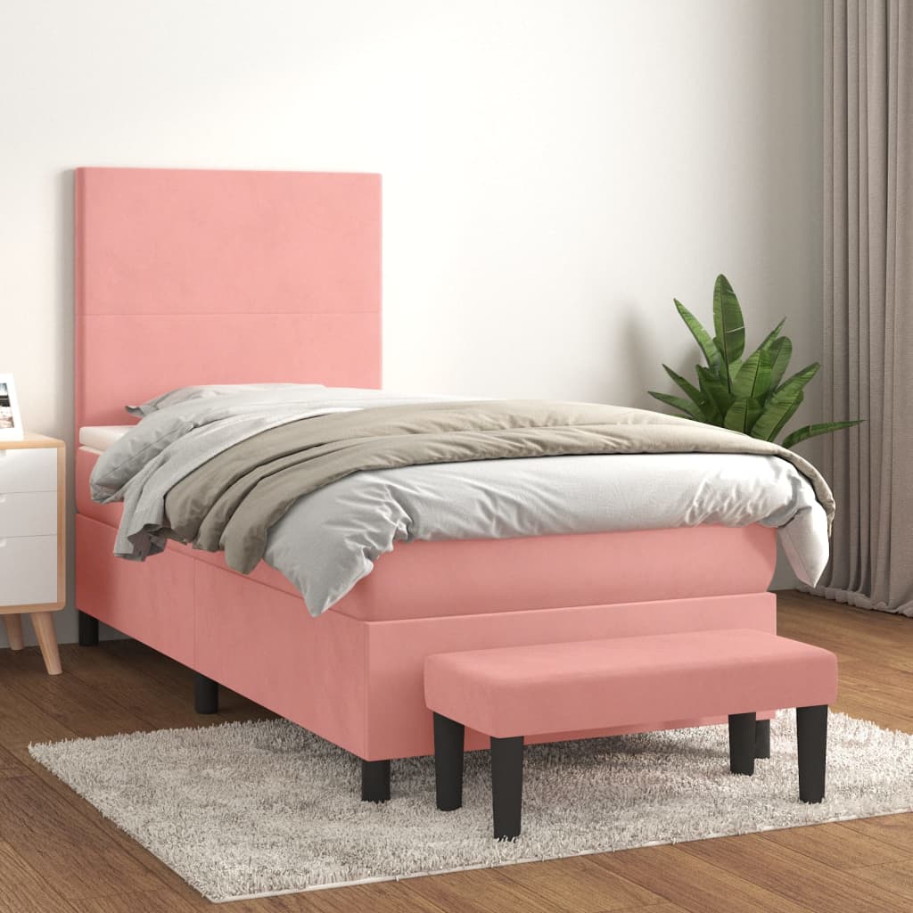 Boxspring met matras fluweel roze 80x200 cm is nu te koop bij PeponiXL, paradijselijk wonen!