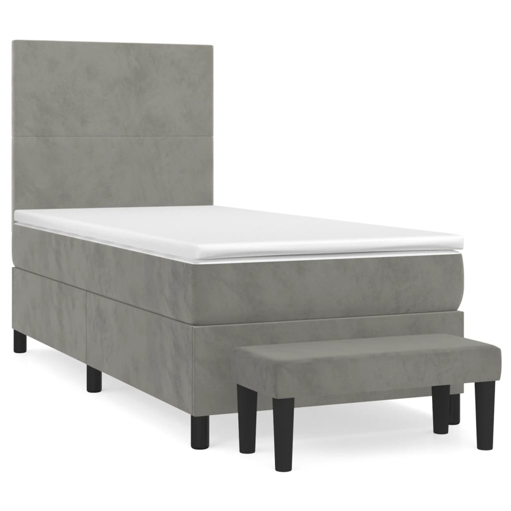 Boxspring met matras fluweel lichtgrijs 90x190 cm is nu te koop bij PeponiXL, paradijselijk wonen!