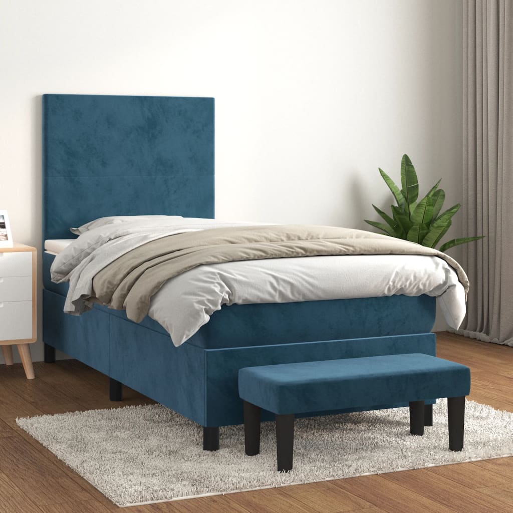Boxspring met matras fluweel donkerblauw 90x190 cm is nu te koop bij PeponiXL, paradijselijk wonen!