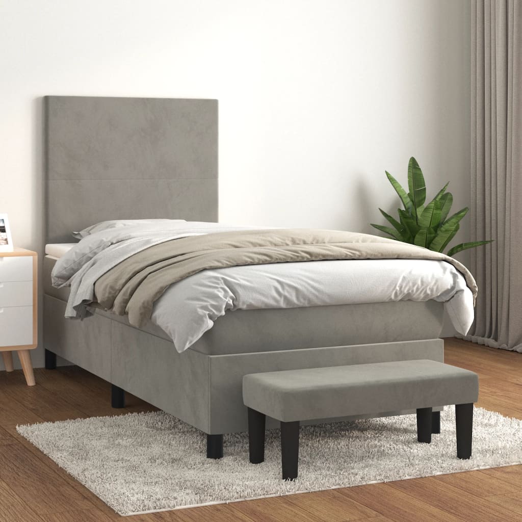 Boxspring met matras fluweel lichtgrijs 90x200 cm is nu te koop bij PeponiXL, paradijselijk wonen!