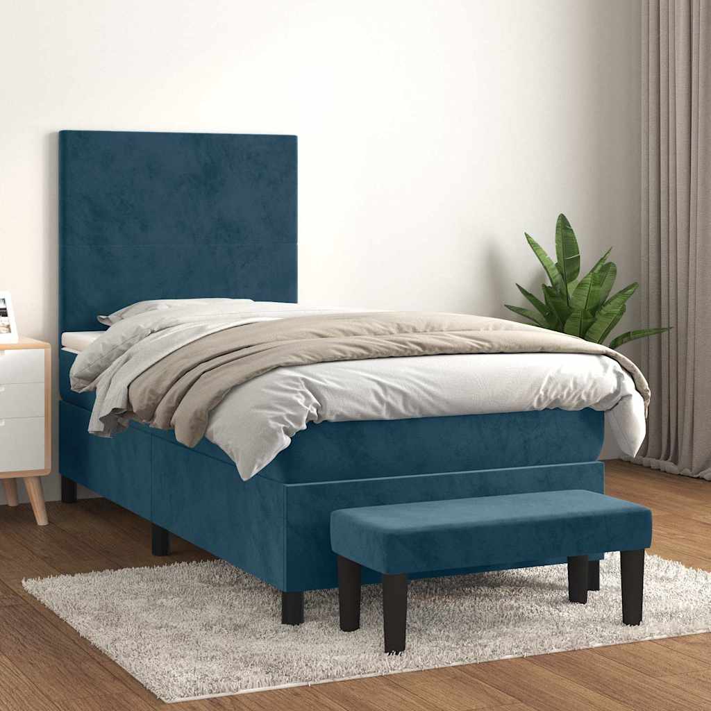 Boxspring met matras fluweel donkerblauw 90x200 cm is nu te koop bij PeponiXL, paradijselijk wonen!
