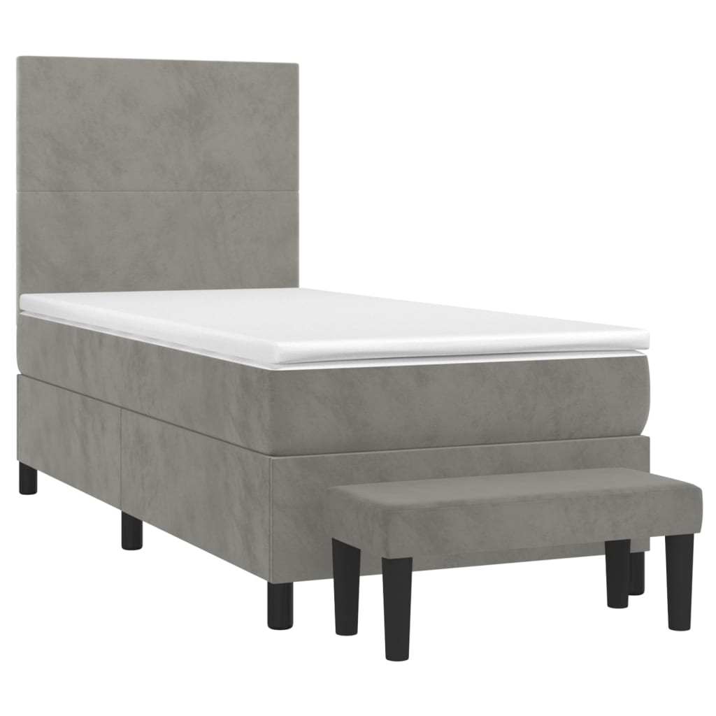 Boxspring met matras fluweel lichtgrijs 100x200 cm is nu te koop bij PeponiXL, paradijselijk wonen!