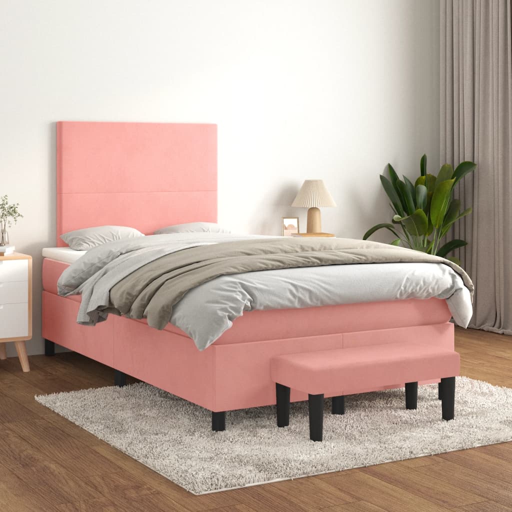 Boxspring met matras fluweel roze 120x200 cm is nu te koop bij PeponiXL, paradijselijk wonen!