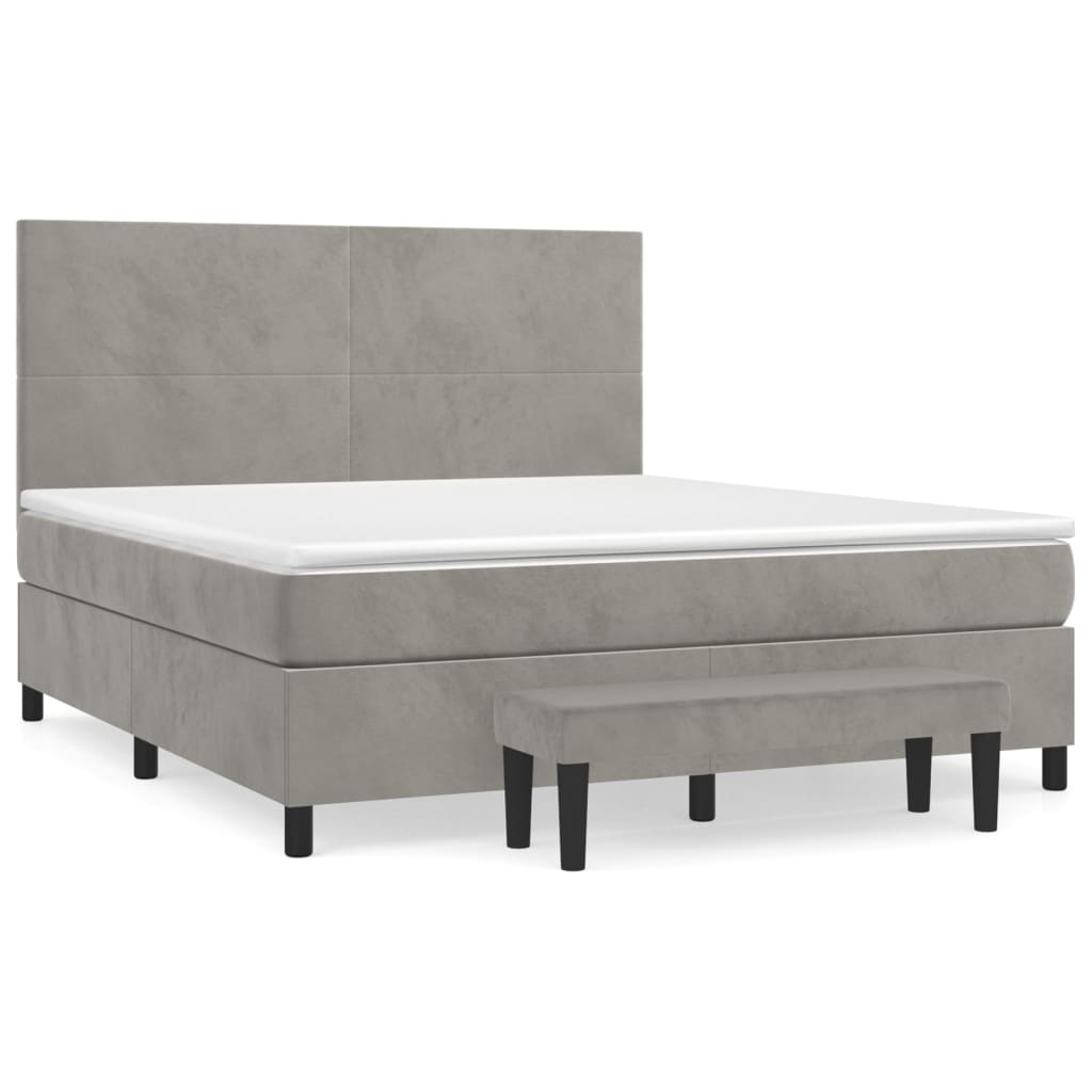 Boxspring met matras fluweel lichtgrijs 160x200 cm is nu te koop bij PeponiXL, paradijselijk wonen!