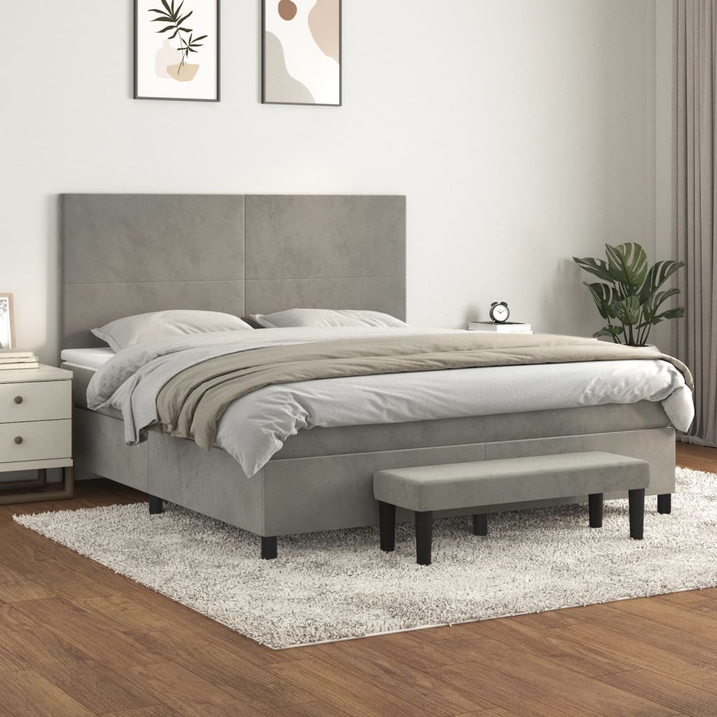 Boxspring met matras fluweel lichtgrijs 180x200 cm is nu te koop bij PeponiXL, paradijselijk wonen!
