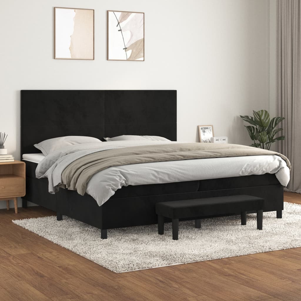 Boxspring met matras fluweel zwart 200x200 cm is nu te koop bij PeponiXL, paradijselijk wonen!
