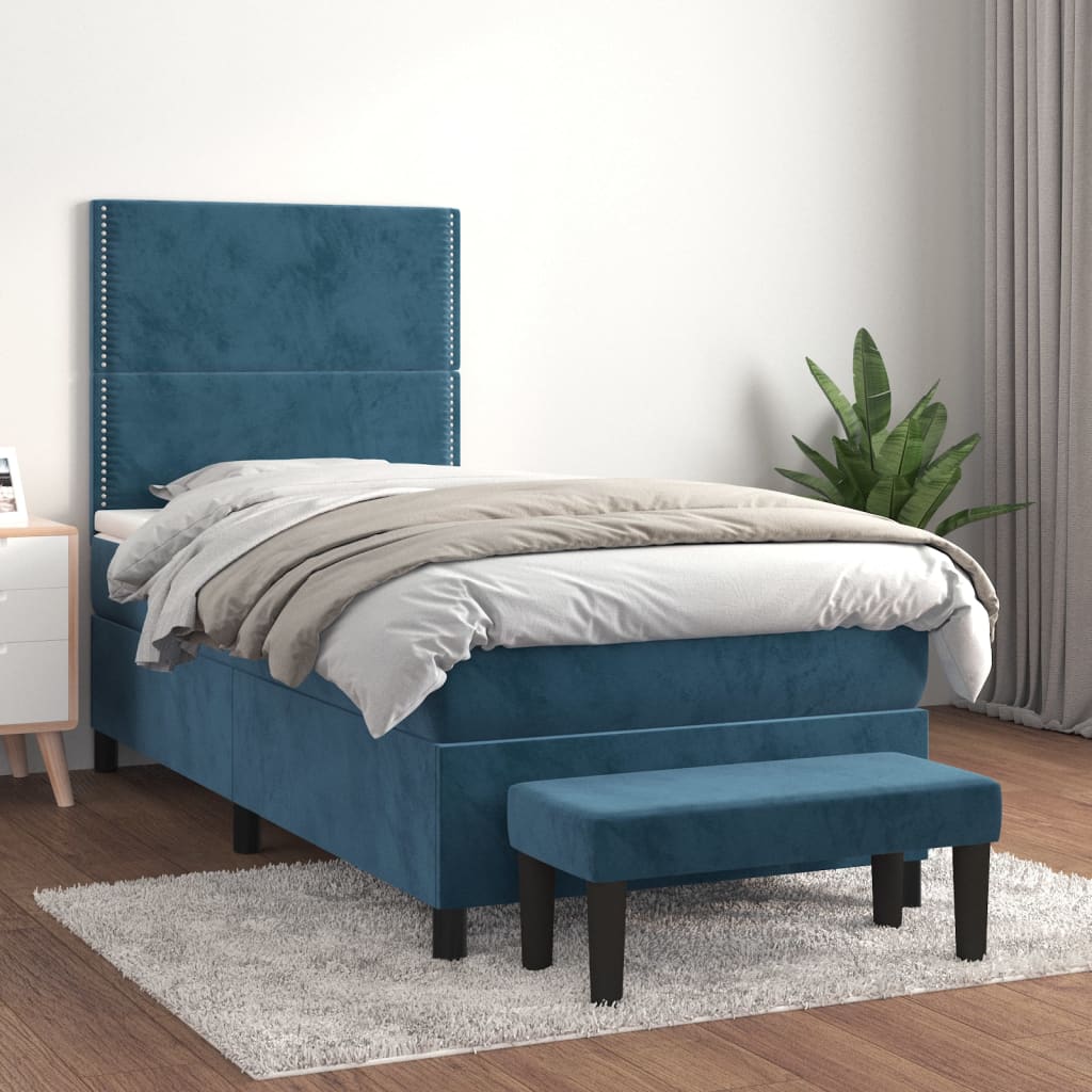 Boxspring met matras fluweel donkerblauw 80x200 cm is nu te koop bij PeponiXL, paradijselijk wonen!