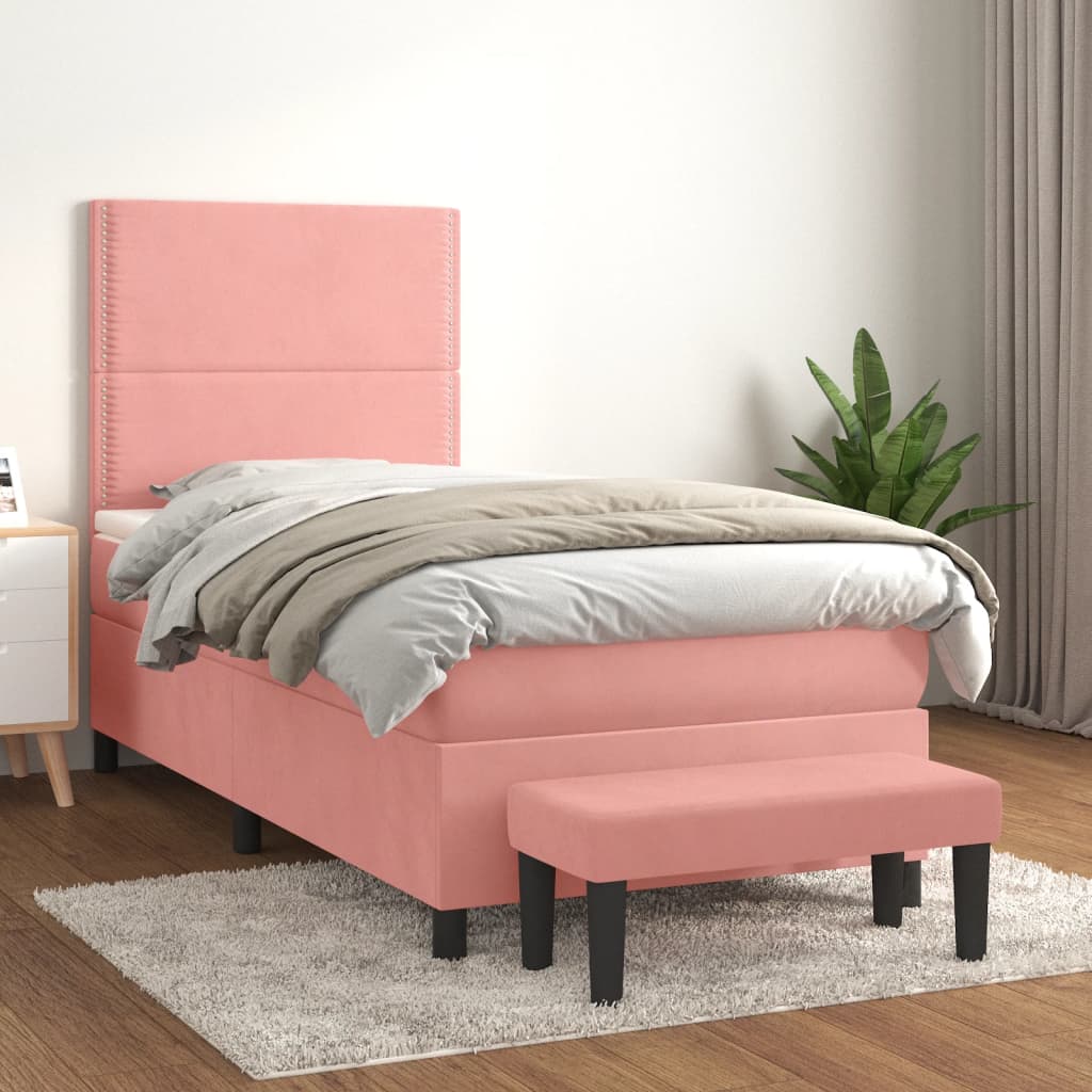Boxspring met matras fluweel roze 90x190 cm is nu te koop bij PeponiXL, paradijselijk wonen!