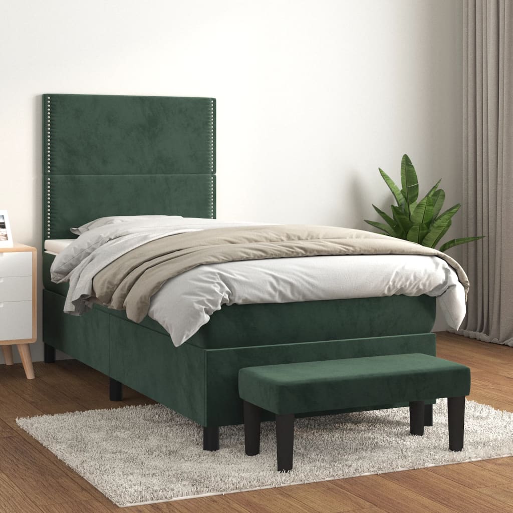 Boxspring met matras fluweel donkergroen 90x200 cm is nu te koop bij PeponiXL, paradijselijk wonen!