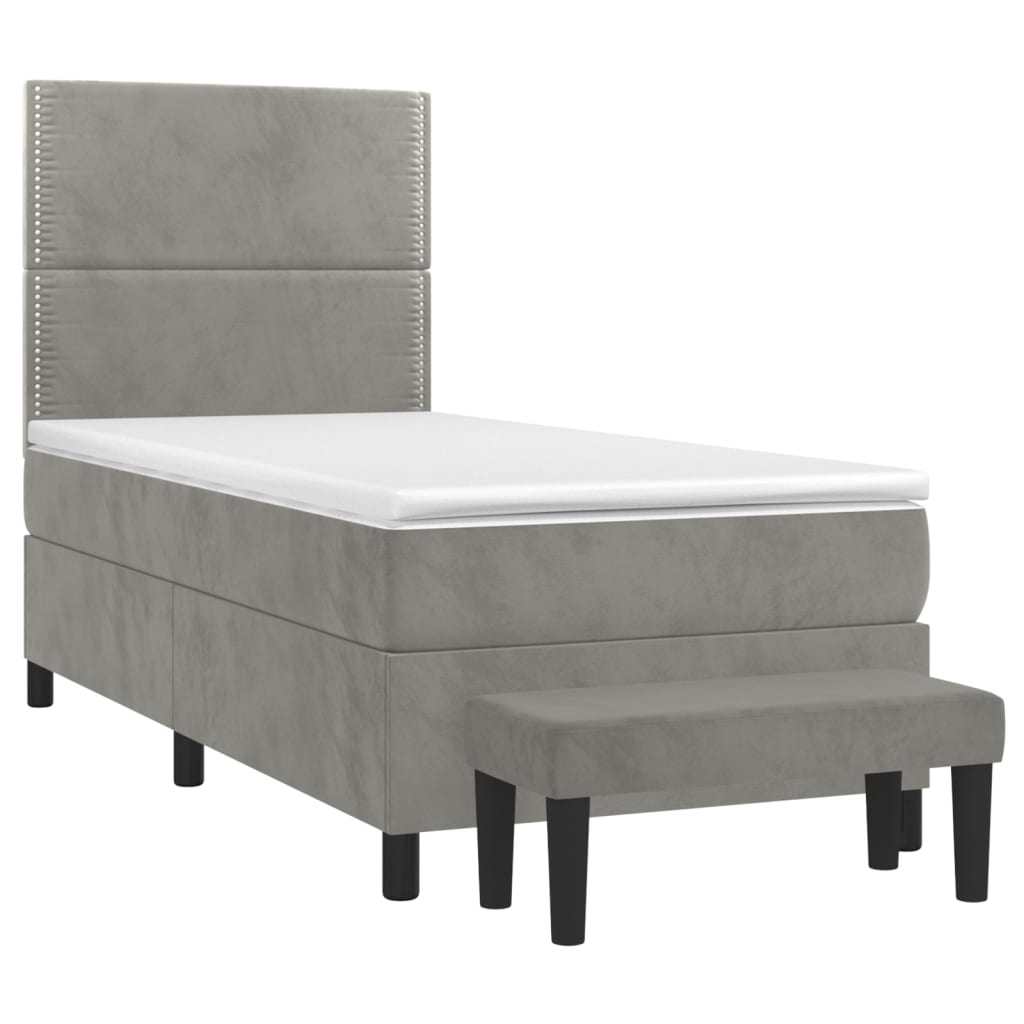 Boxspring met matras fluweel lichtgrijs 100x200 cm is nu te koop bij PeponiXL, paradijselijk wonen!