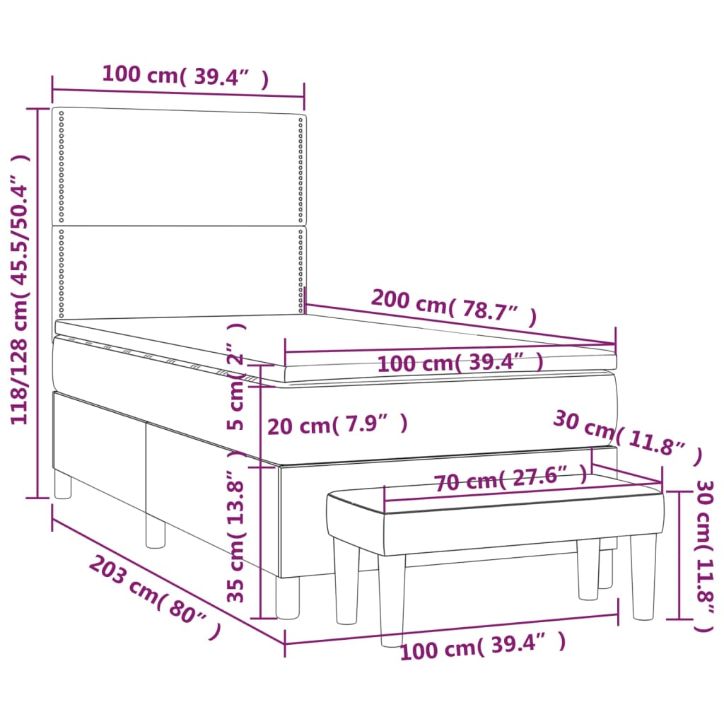 Boxspring met matras fluweel lichtgrijs 100x200 cm is nu te koop bij PeponiXL, paradijselijk wonen!