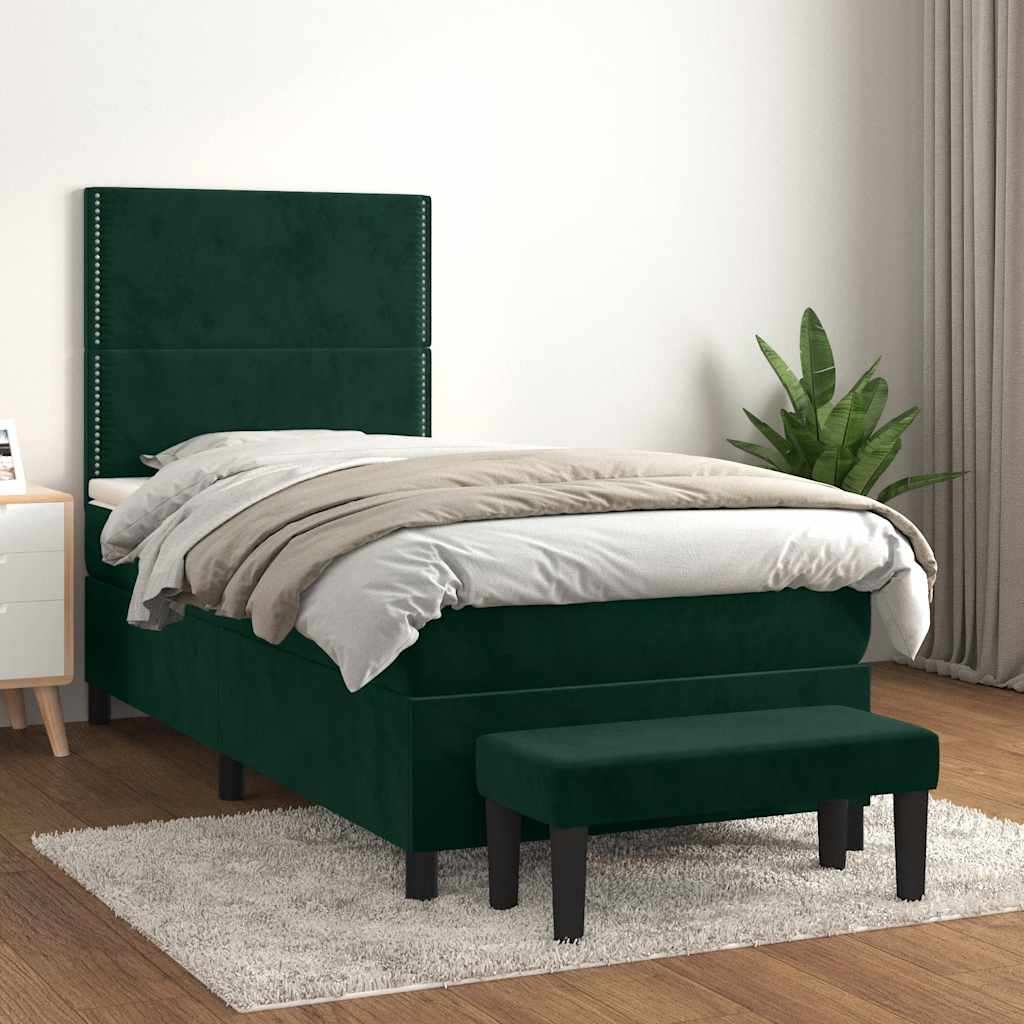 Boxspring met matras fluweel donkergroen 100x200 cm is nu te koop bij PeponiXL, paradijselijk wonen!