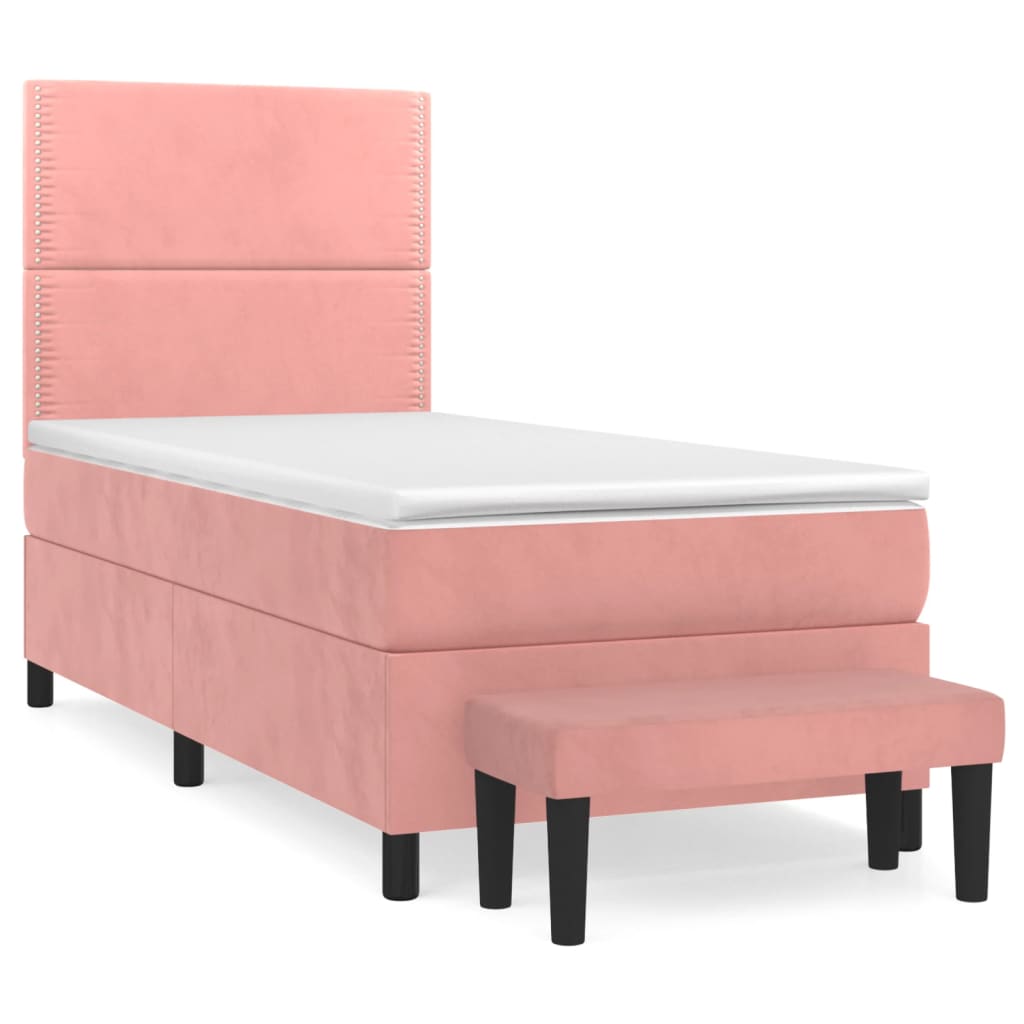 Boxspring met matras fluweel roze 100x200 cm is nu te koop bij PeponiXL, paradijselijk wonen!