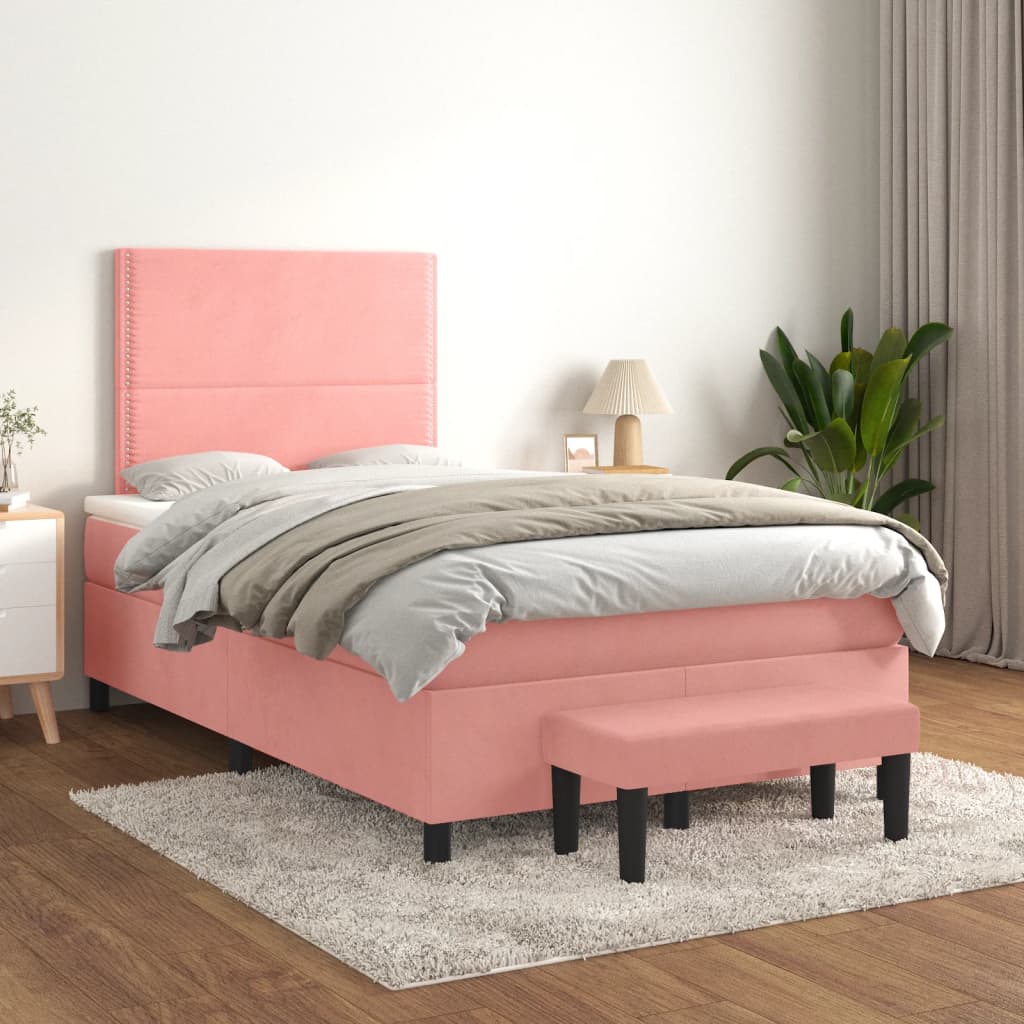 Boxspring met matras fluweel roze 120x200 cm is nu te koop bij PeponiXL, paradijselijk wonen!