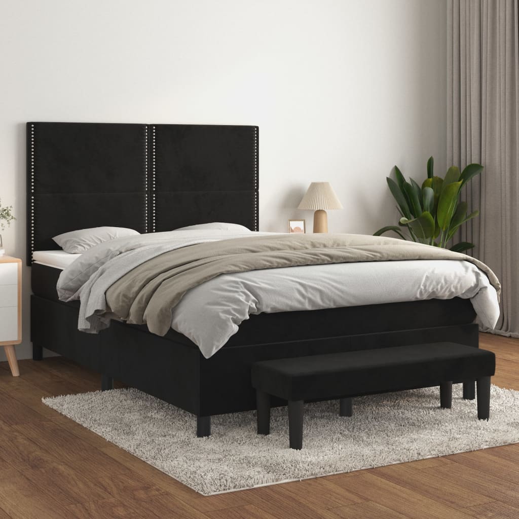 Boxspring met matras fluweel zwart 140x190 cm is nu te koop bij PeponiXL, paradijselijk wonen!